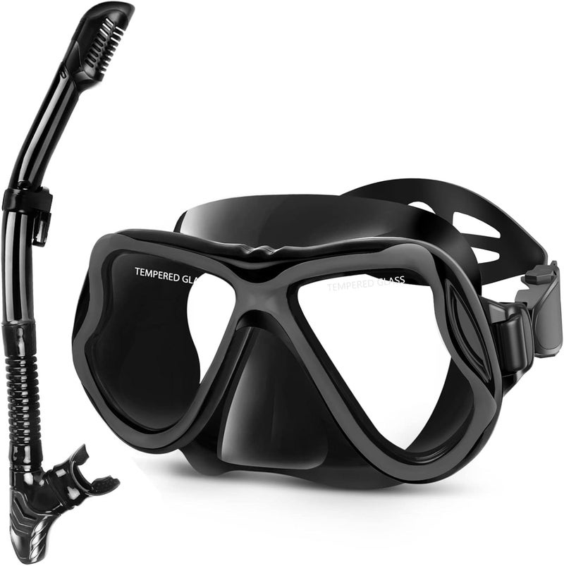 Greatever Dry Snorkel Set,Panoramic Wide View,Anti-Fog Scuba Diving Mask,Professional Snorkeling Gear for Adults - Image 1